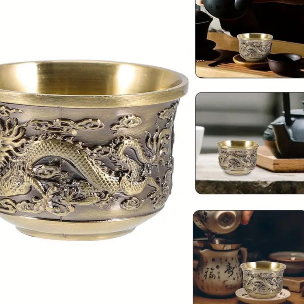 Sacred dragon brass teacup - Picture 7 of 9